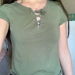 Green H&M Lace-front Top